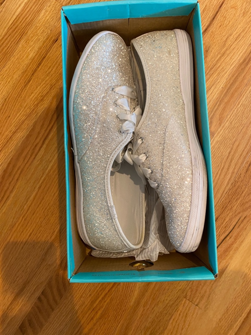 Kate Spade Glitter White Lace-Up Keds, Sz 11